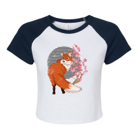 Fox T  Shirt Wildlife Cherry Blossom Retro Fox Lover Forest Animal Fox Raglan Crop Top | Artistshot