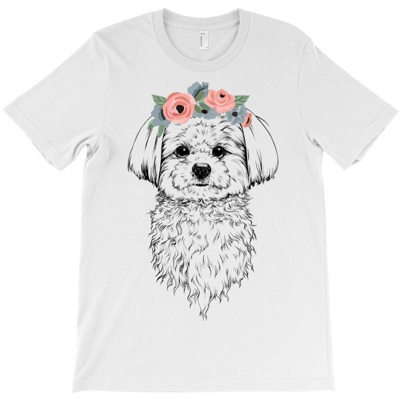 Maltese With Floral Headband Dog Mom T-shirt | Artistshot