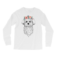 Maltese With Floral Headband Dog Mom Long Sleeve Shirts | Artistshot