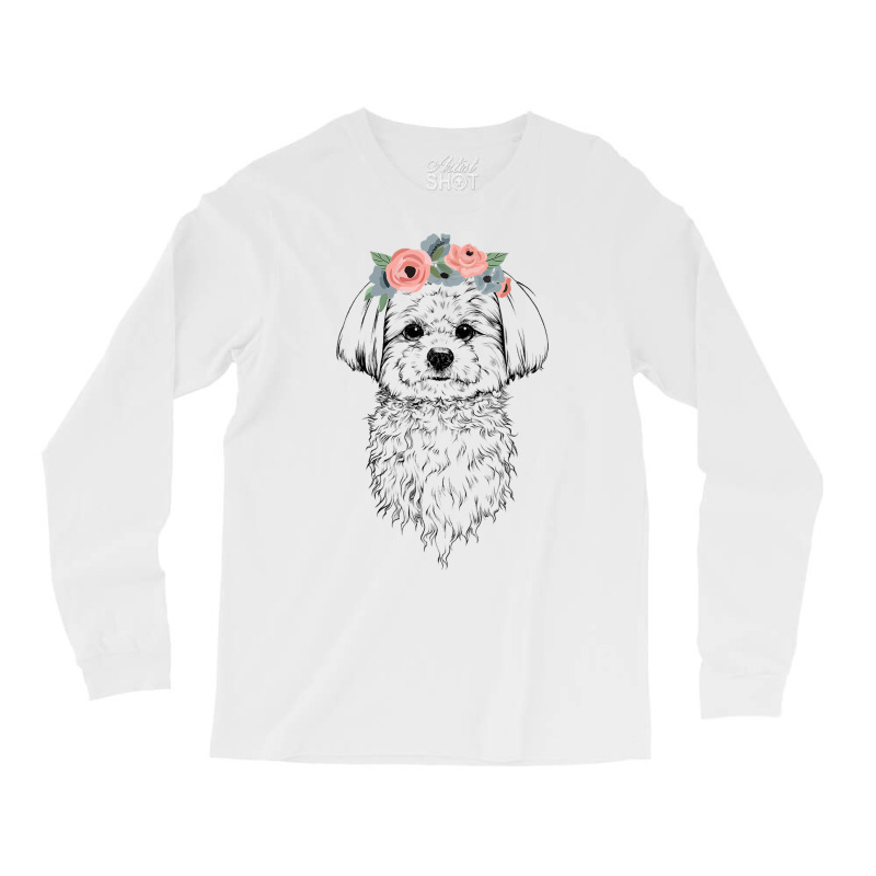 Maltese With Floral Headband Dog Mom Long Sleeve Shirts | Artistshot