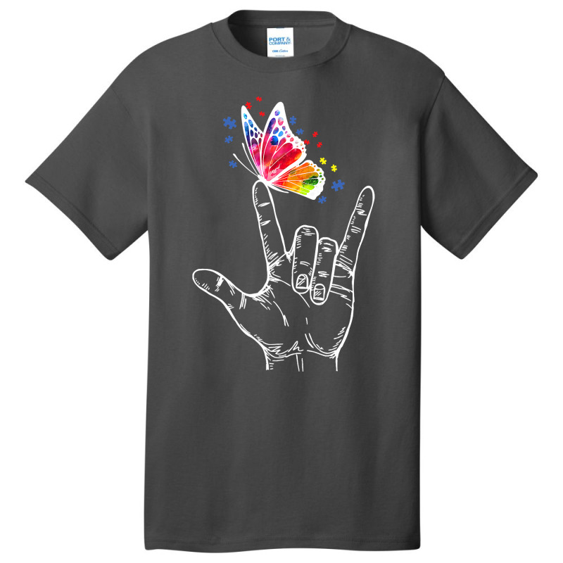 I Love You Hand Sign Language Butterfly Autism Awareness T Shirt Basic T-shirt by longduong89 | Artistshot