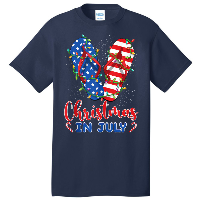 Funny American Flag Flip Flops Xmas Lights Christmas In July Tank Top Basic T-shirt | Artistshot