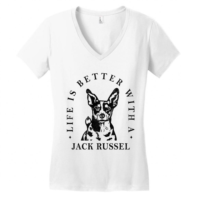 Jack Russel Life Better With Dog Mom Dad Women's V-Neck T-Shirt by AngelikaBeckner | Artistshot