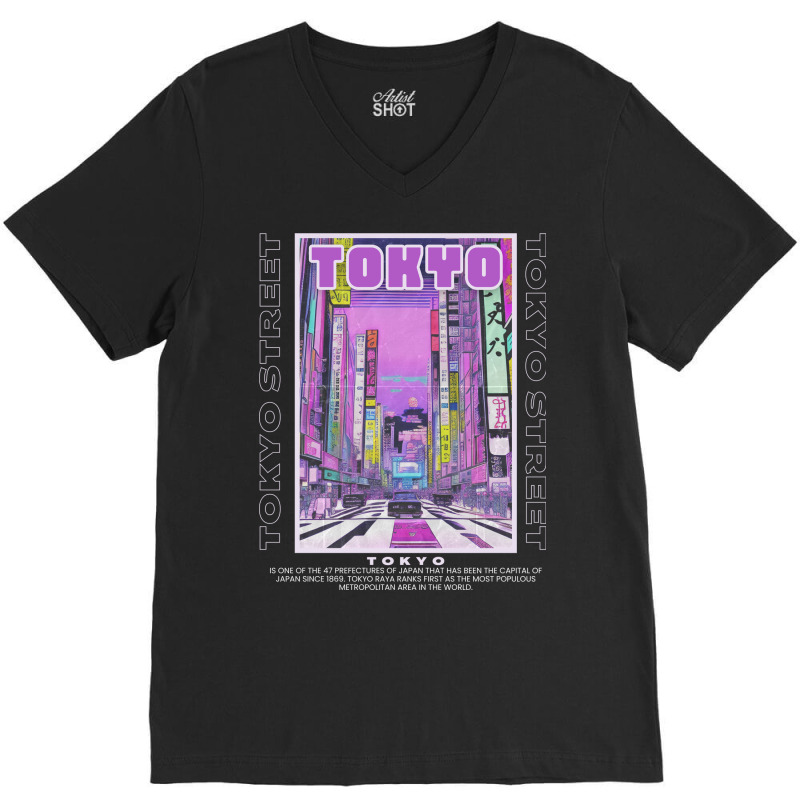 Tokyo Night City V-neck Tee | Artistshot