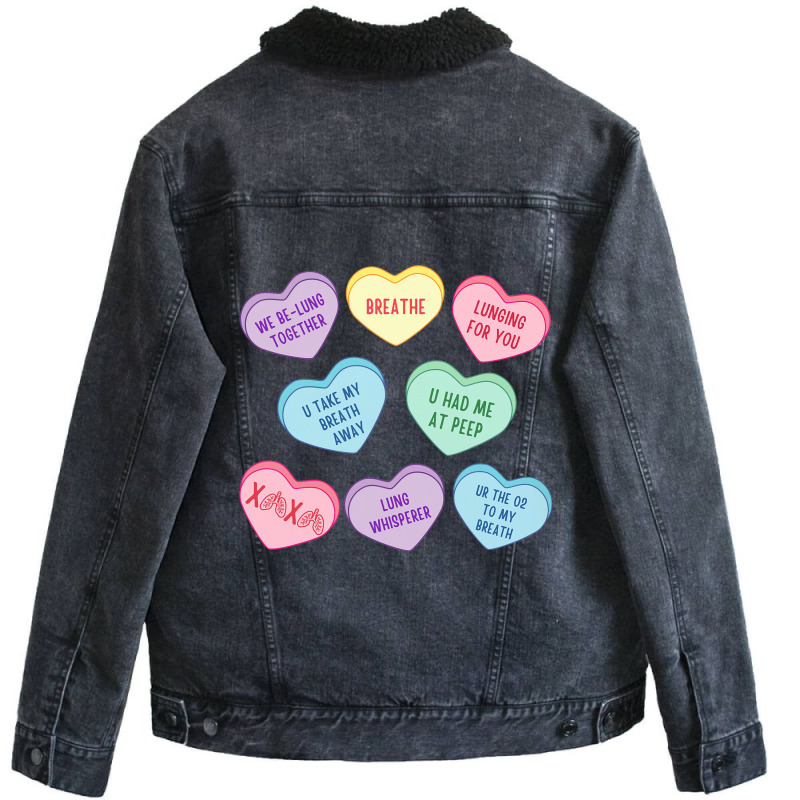 Conversation Hearts Respiratory Therapist Valentin Unisex Sherpa-lined Denim Jacket | Artistshot