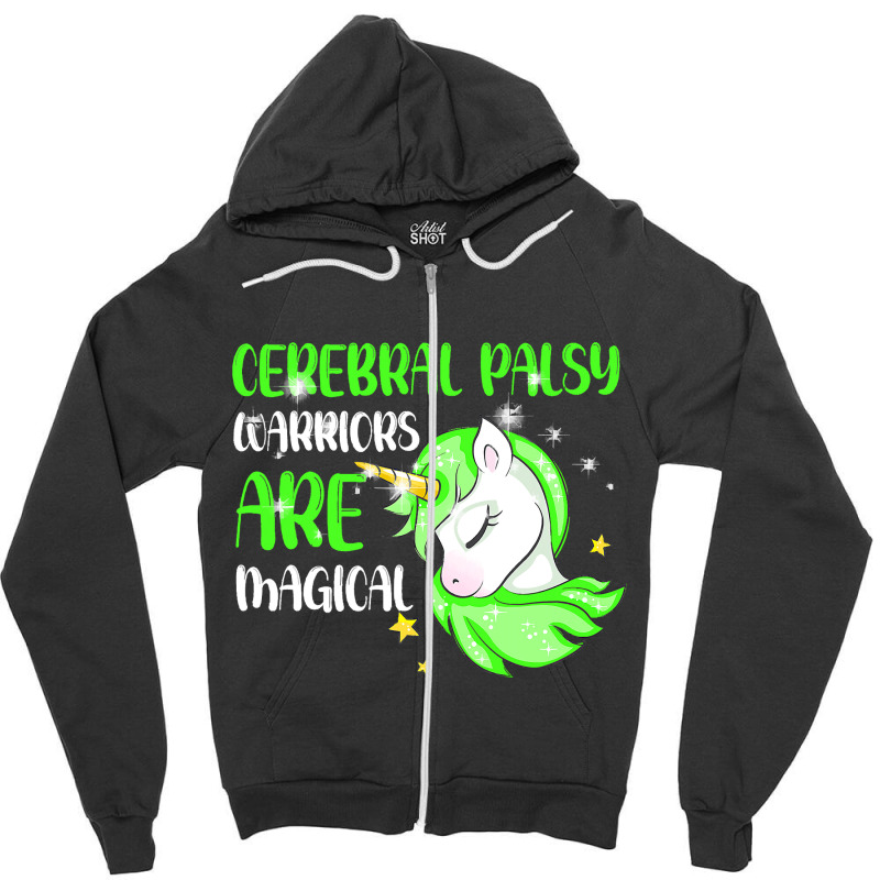 Cerebral Palsy Warrior Magical Unicorn Ataxic Gree Zipper Hoodie by KamariSalisbur | Artistshot