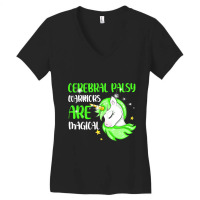 Cerebral Palsy Warrior Magical Unicorn Ataxic Gree Women's V-neck T-shirt | Artistshot