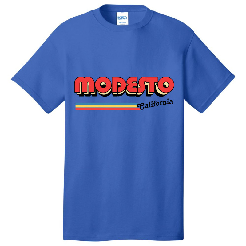 Modesto, Ca Retro Typography Design Basic T-shirt | Artistshot