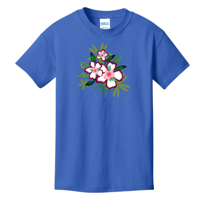 White And Volet Flower With Green Leaves Basic Youth T-shirt | Artistshot