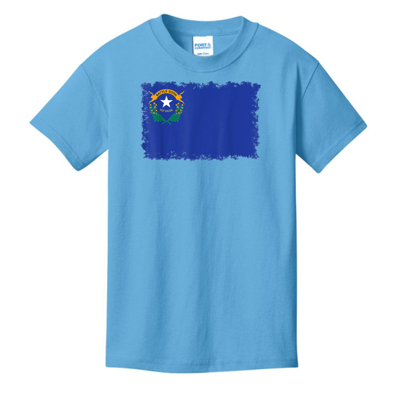 Nevada State Flag T Shirt With Torn Edges Basic Youth T-shirt by marshall0976 | Artistshot