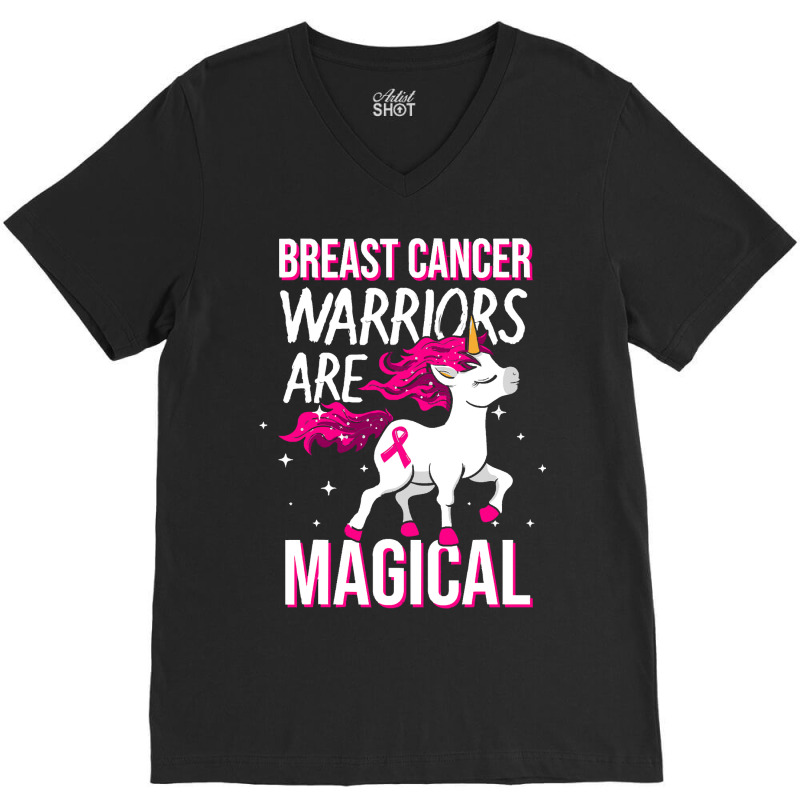 Breast Cancer Warriors Are Magical Unicorn Pink Ri V-neck Tee | Artistshot