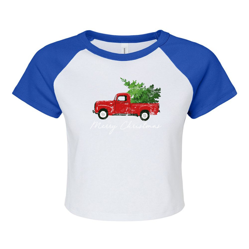 Vintage Wagon Christmas Long Sleeve Shirt   Tree On Truck Raglan Crop Top by ChristineWeber89 | Artistshot