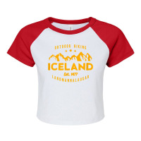 Iceland Hiking Landmannalaugar Est. 1477 T Shirt Raglan Crop Top | Artistshot