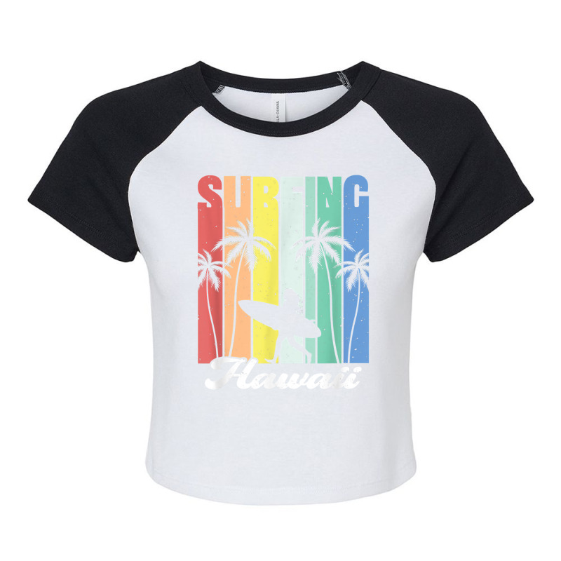 Surfing Hawaii Hawaiian Island Surfer Girl Palm Tree Rainbow T Shirt Raglan Crop Top by cheesebroughbrensen | Artistshot