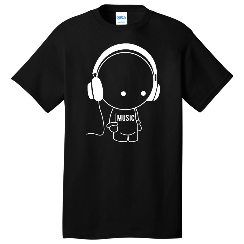 Music Character With Headphones Basic T-shirt by netintern | Artistshot