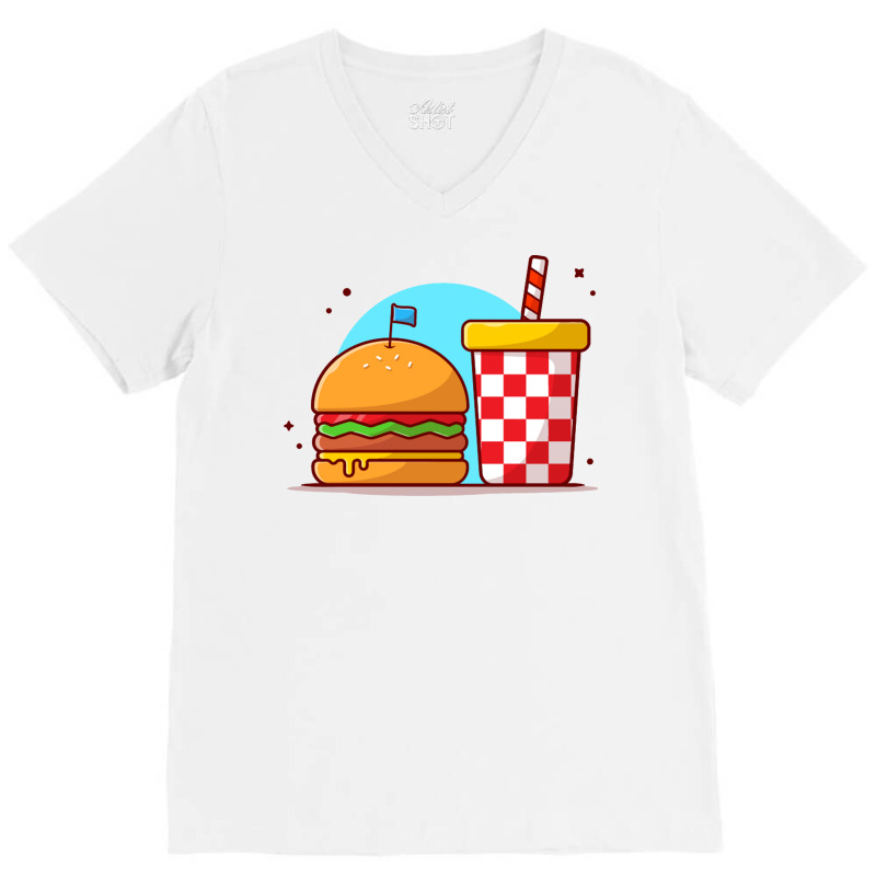 Burger And Soda Cartoon V-neck Tee | Artistshot