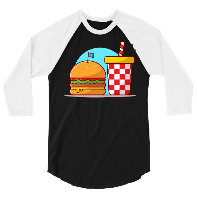 Burger And Soda Cartoon 3/4 Sleeve Shirt | Artistshot