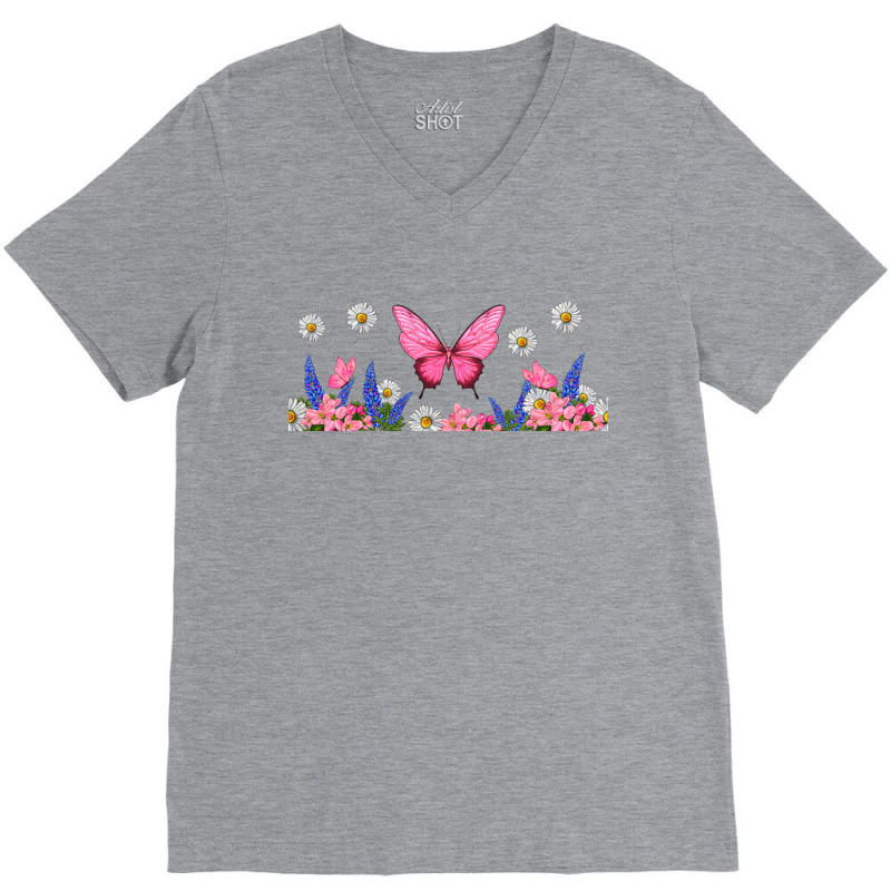 Butterflies And Flowers V-neck Tee | Artistshot