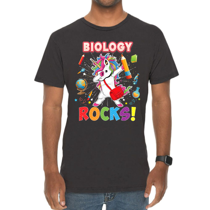 Biology Rocks Back To School Dabbing Unicorn First Vintage T-shirt | Artistshot