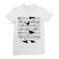 Black Cat Kitten Playing Music Note Clef Musician  Ladies Fitted T-shirt | Artistshot