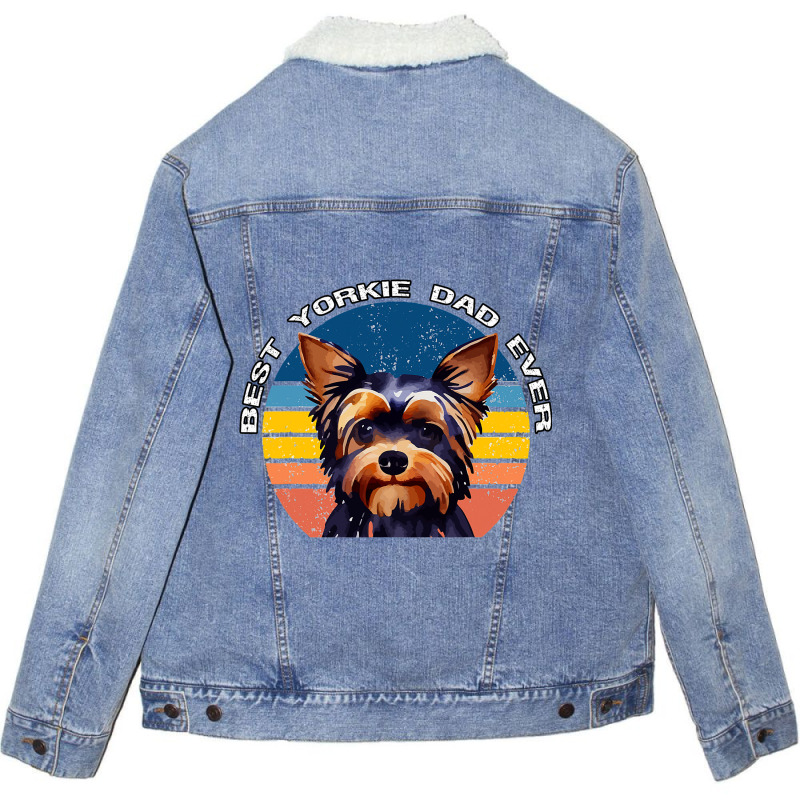 Best Yorkie Dad Ever Vintage 70s Style Yorkshire T Unisex Sherpa-lined Denim Jacket | Artistshot