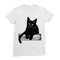 Black Cat Leaning Over A Fence Ladies Fitted T-shirt | Artistshot