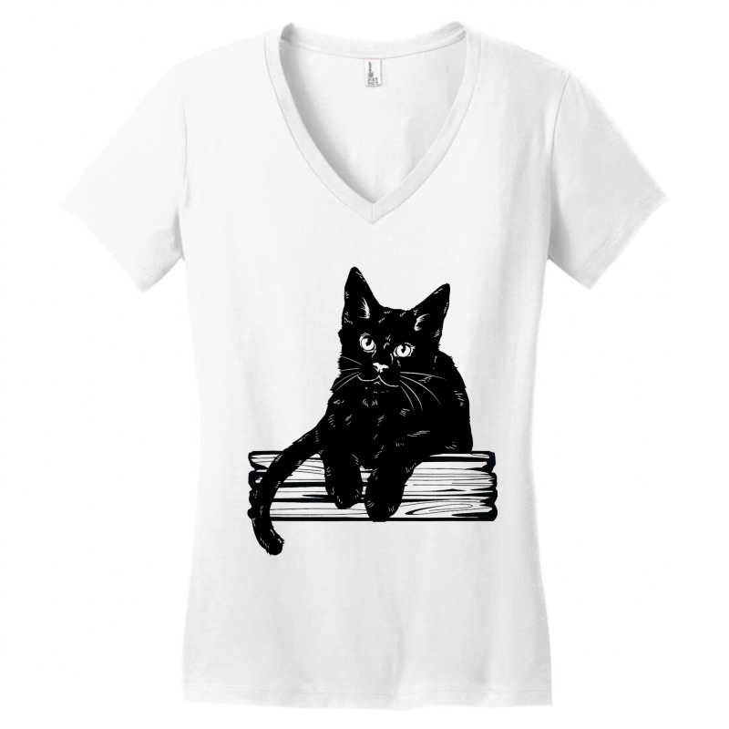 Black Cat Leaning Over A Fence Women's V-Neck T-Shirt by DEBORAHBOURSSIQUOT | Artistshot