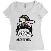 Bostie Mom Messy Bun Hair Glasses Boston Terrier M Women's Triblend Scoop T-shirt | Artistshot