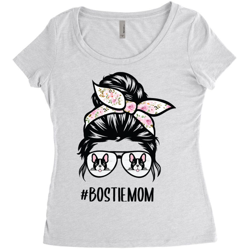 Bostie Mom Messy Bun Hair Glasses Boston Terrier M Women's Triblend Scoop T-shirt by LEVICARTAGENA | Artistshot