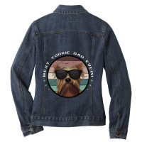 Best Yorkie Dad Ever Vintage Yorkshire Terrier Dog Ladies Denim Jacket | Artistshot