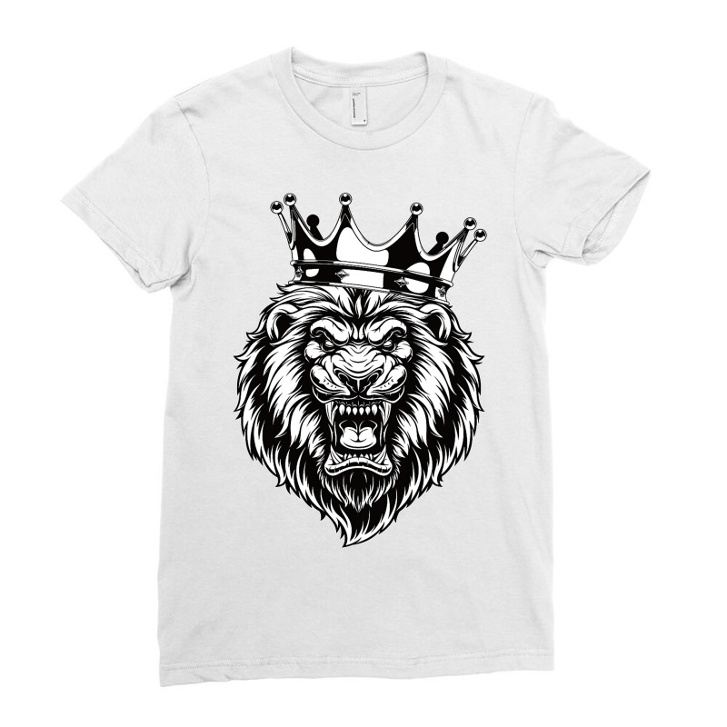 Angry Lion King Ferocious Lion With Crown Ladies Fitted T-Shirt by KatanaFarkas | Artistshot