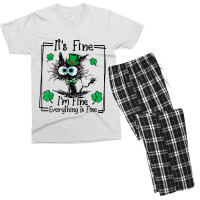 Black Cat Patricks Day Its Fine Im Fine Everything Men's T-shirt Pajama Set | Artistshot