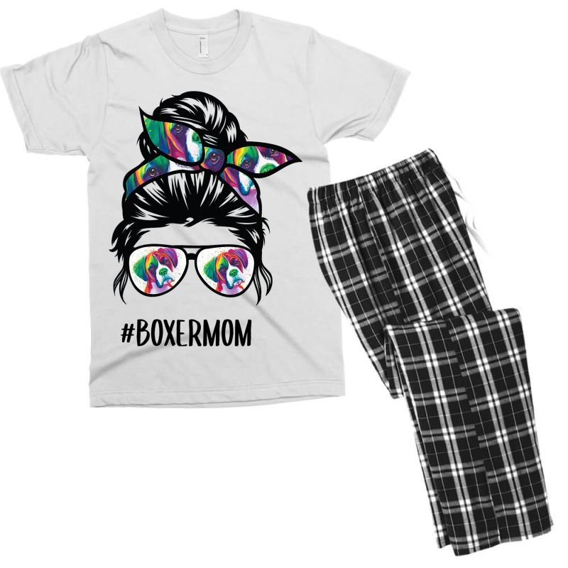 Boxer Mom Messy Bun Hair Dog Lover Men's T-shirt Pajama Set | Artistshot