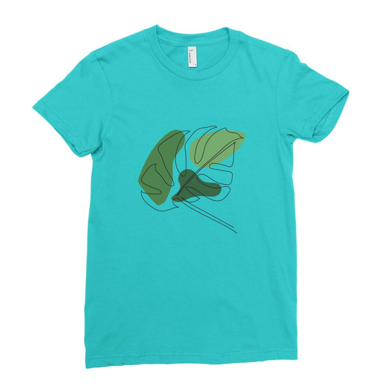 Monstera Floral One Line Art Ladies Fitted T-Shirt by albariziart | Artistshot