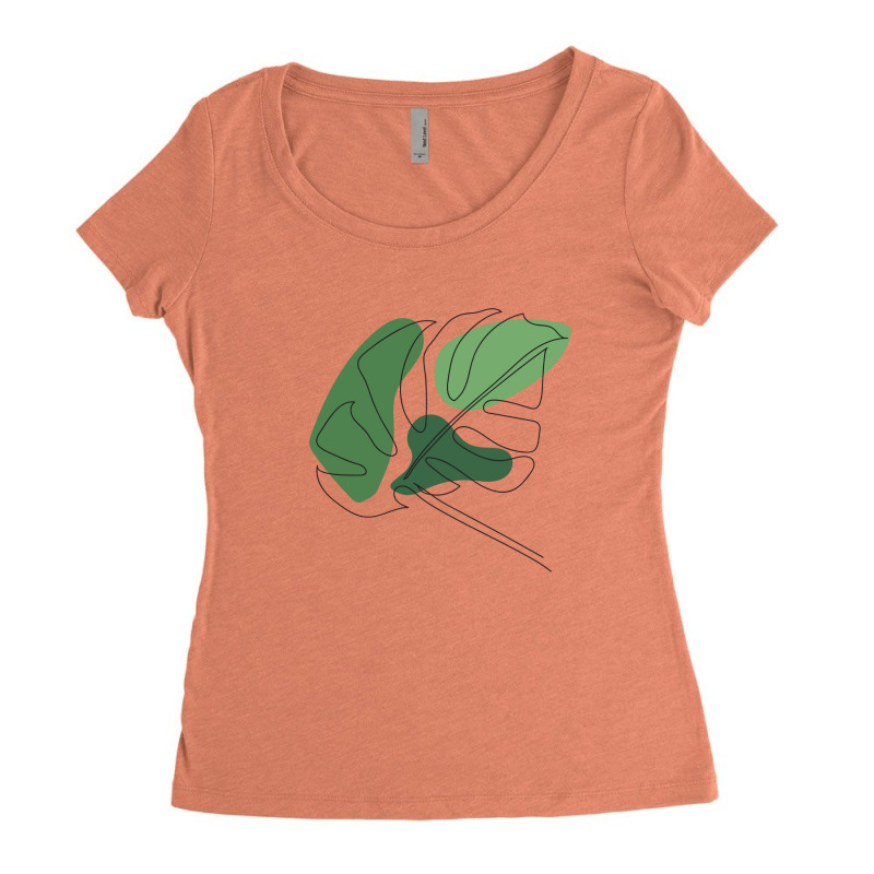 Monstera Floral One Line Art Women's Triblend Scoop T-shirt by albariziart | Artistshot