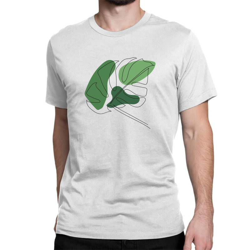 Monstera Floral One Line Art Classic T-shirt by albariziart | Artistshot