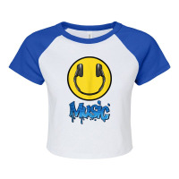 Music I Love The 90's Dj Headphones Smile Face Headset Raver Funny Men Raglan Crop Top | Artistshot