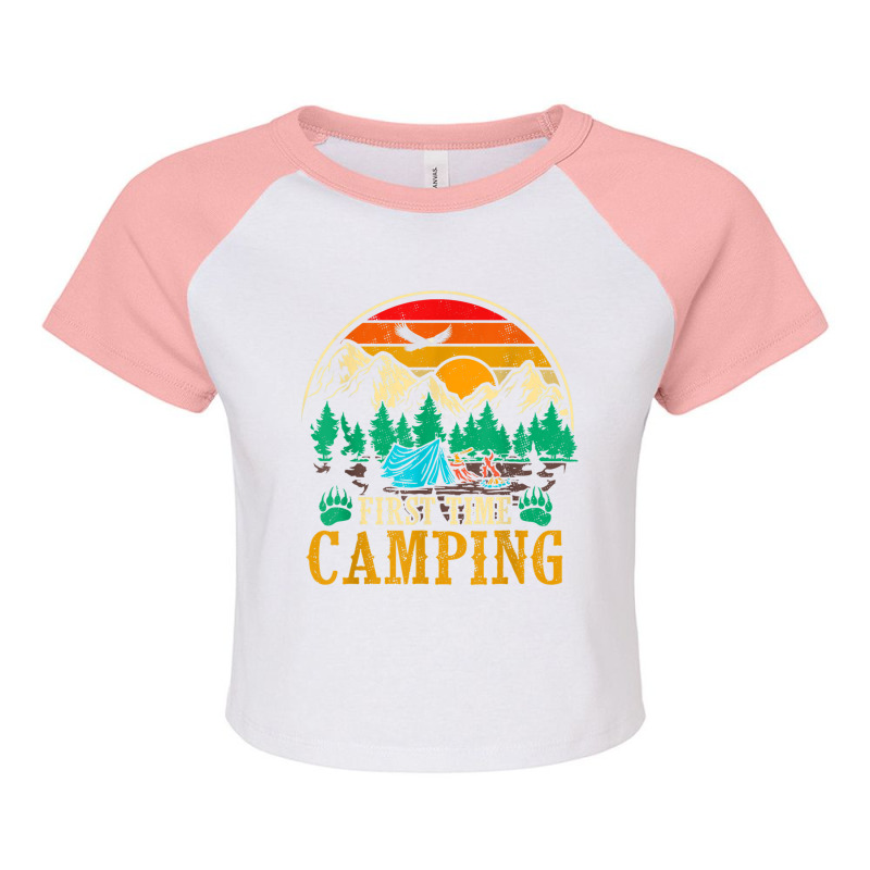 First Time Camping Funny Camper Lover Gift Raglan Crop Top by HailieDesign | Artistshot