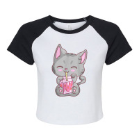 Kawaii Anime Cat For Women Girls Strawberry Milkshake Neko Raglan Crop Top | Artistshot