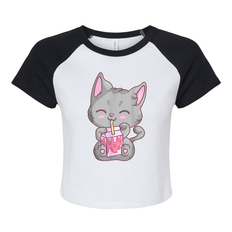 Kawaii Anime Cat For Women Girls Strawberry Milkshake Neko Raglan Crop Top by MarquesDesign | Artistshot