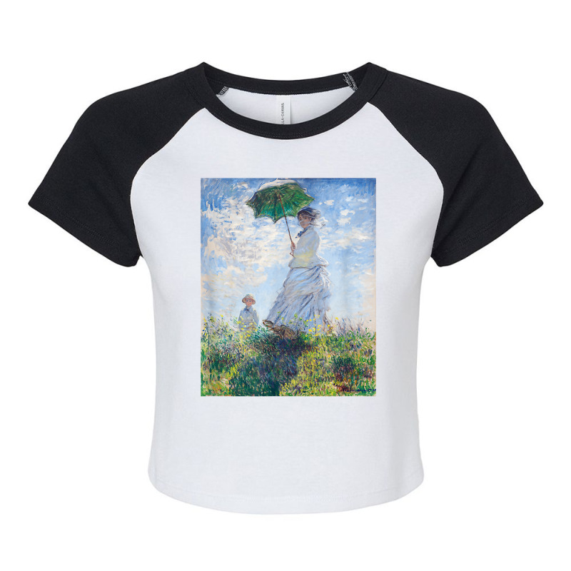 Monet's Woman With A Parasol  Modern Art Famous Painting T Shirt Raglan Crop Top by koleuuwla | Artistshot