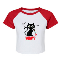 Black Cat With Knife Halloween Raglan Crop Top | Artistshot