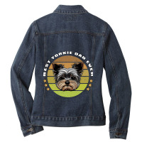 Best Yorkie Dad Ever Yorkshire Terrier Vintage Ret Ladies Denim Jacket | Artistshot