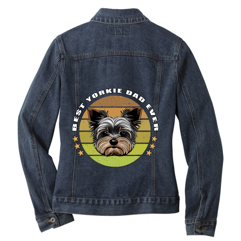 Best Yorkie Dad Ever Yorkshire Terrier Vintage Ret Ladies Denim Jacket by ALFREDANDRE | Artistshot