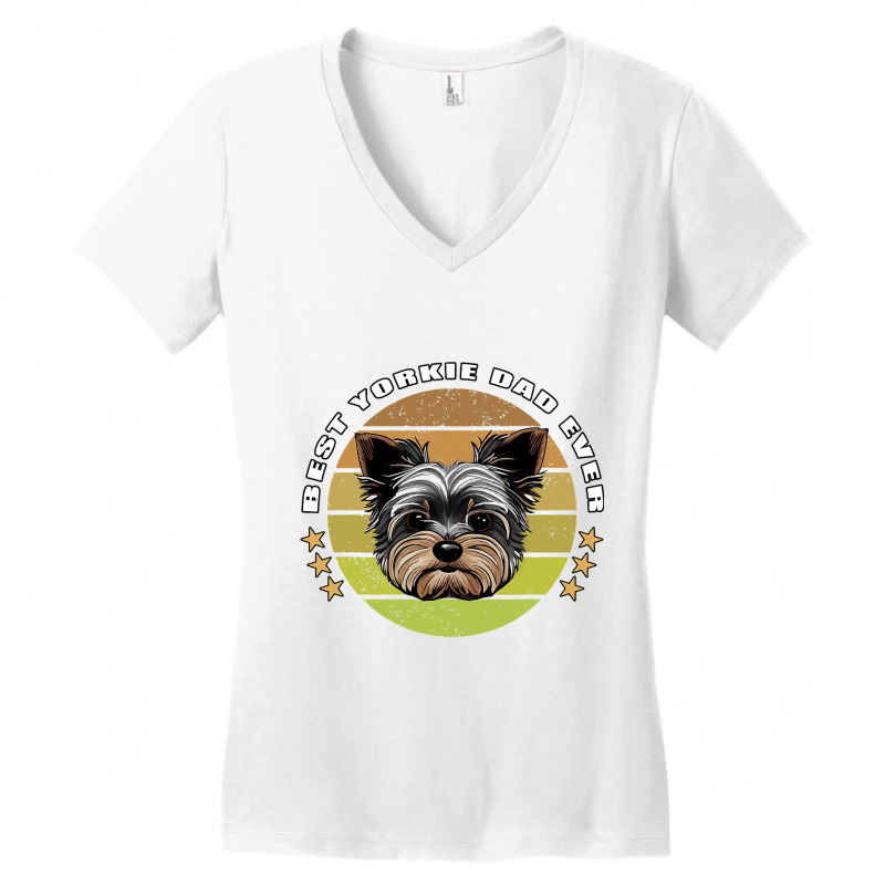 Best Yorkie Dad Ever Yorkshire Terrier Vintage Ret Women's V-Neck T-Shirt by ALFREDANDRE | Artistshot