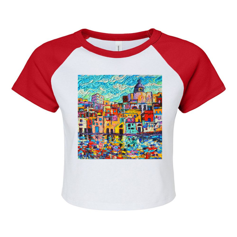 Italy Procida Island Marina Corricella Naples Bay Palette Knife Oil Pa Raglan Crop Top by magicbooshrooms | Artistshot