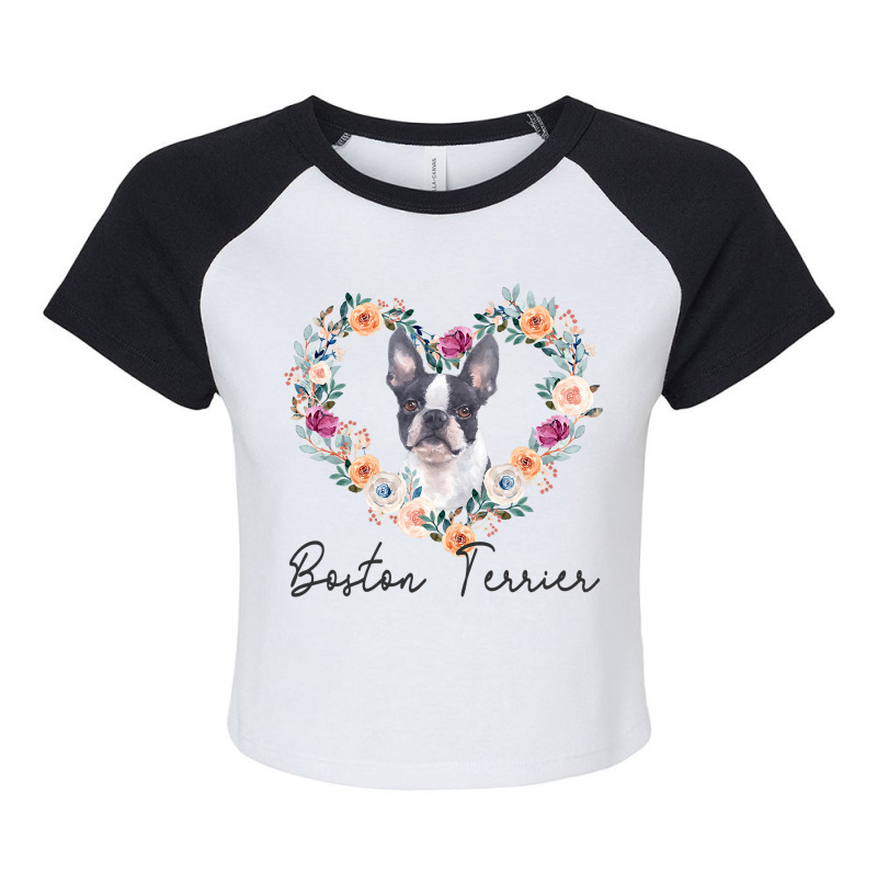 Boston Terrier Dog Flower Heart Funny Mothers Day  Raglan Crop Top by FAWNDACRAMER | Artistshot