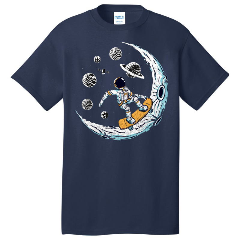 Skating Astronaut Moon Basic T-shirt | Artistshot