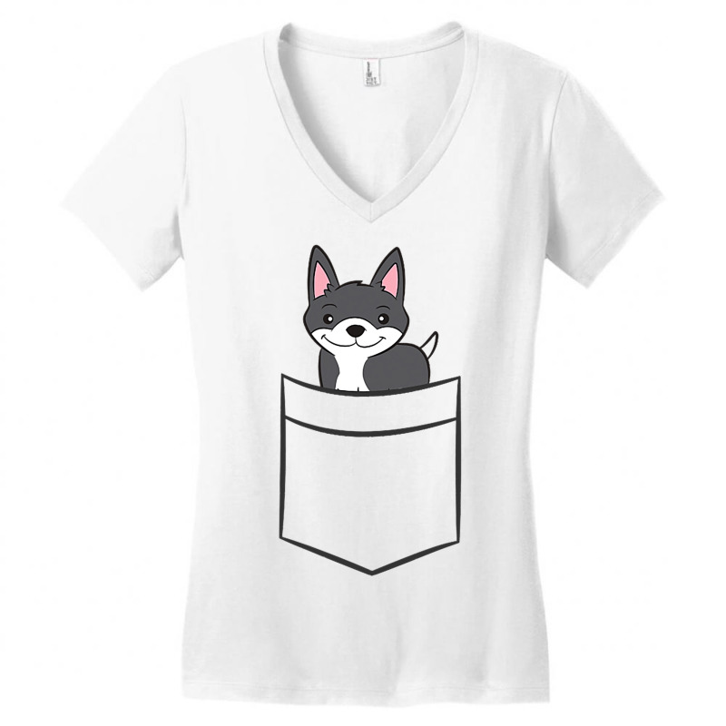 Boston Terrier Dog In Pocket Funny Boston Terrier Women's V-Neck T-Shirt by MATTHEWSEARCE | Artistshot