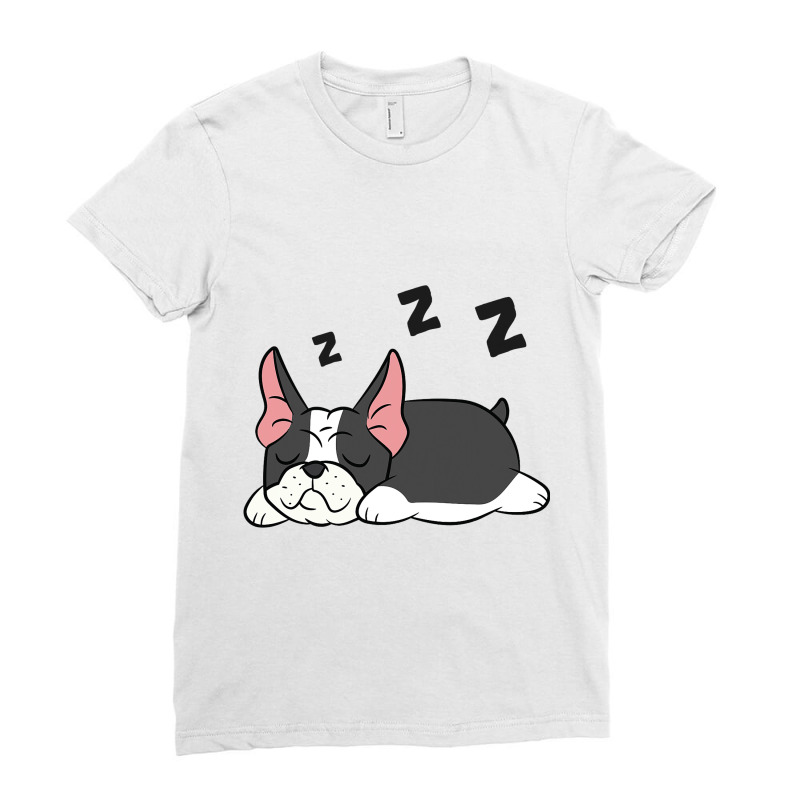 Boston Terrier Dog Pajama Funny Sleeping Boston Te Ladies Fitted T-Shirt by JESSELEON | Artistshot